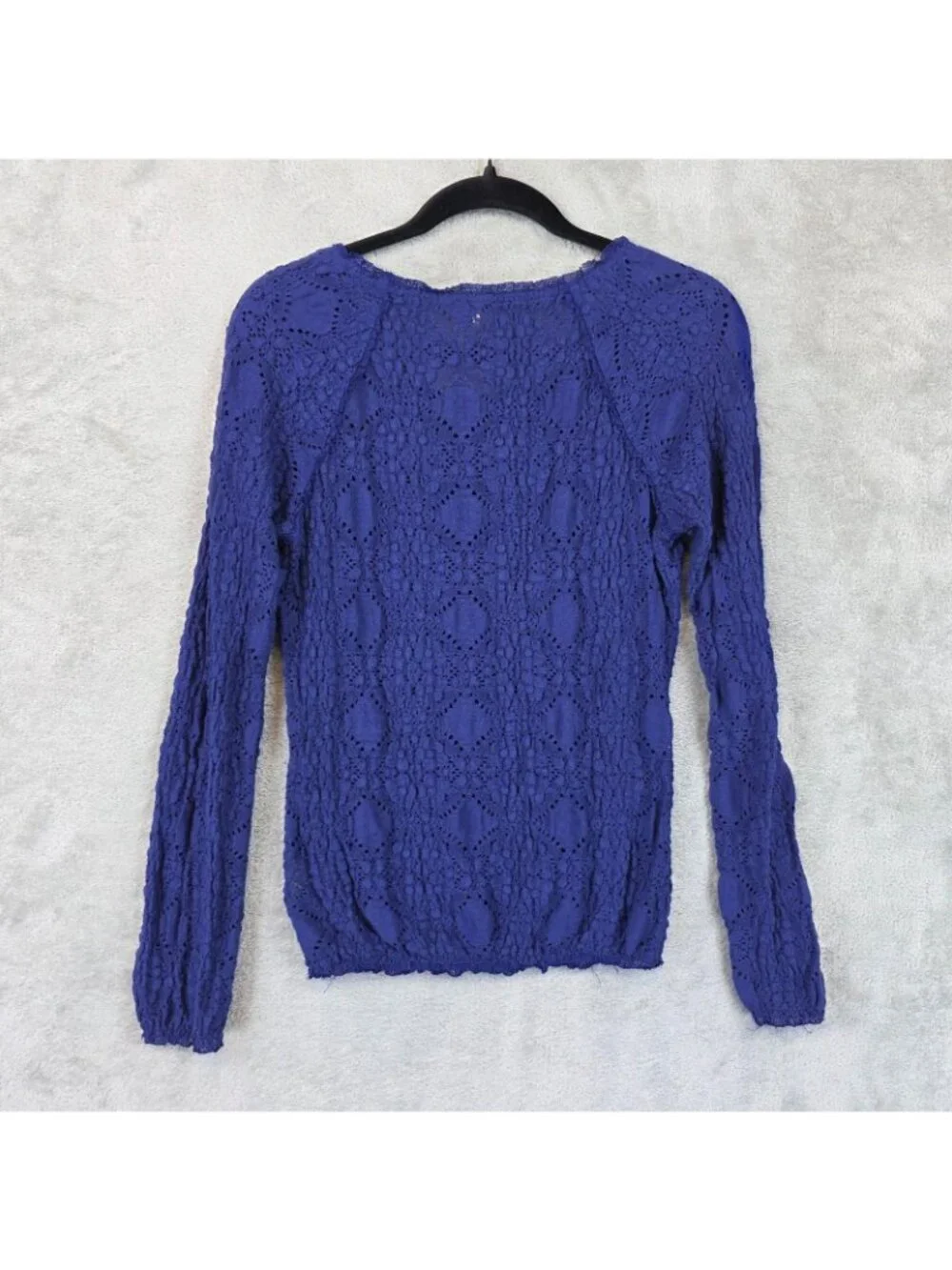 Free People Sunny Pucker Lace Top Womens M Blue Long Sleeve Stretch Boho
